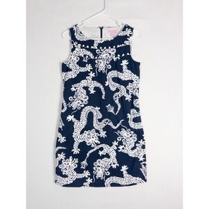 Lilly Pulitzer Dress Womens 4 Blue Tank Shift Florida Dragon Lined 100% Cotton